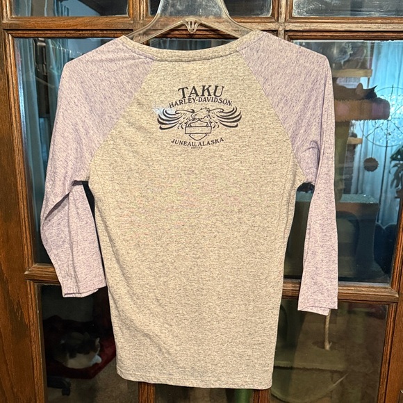 Harley-Davidson Women's Heather Gray and Light Purple Long Sleeve Top - Picture 5 of 5